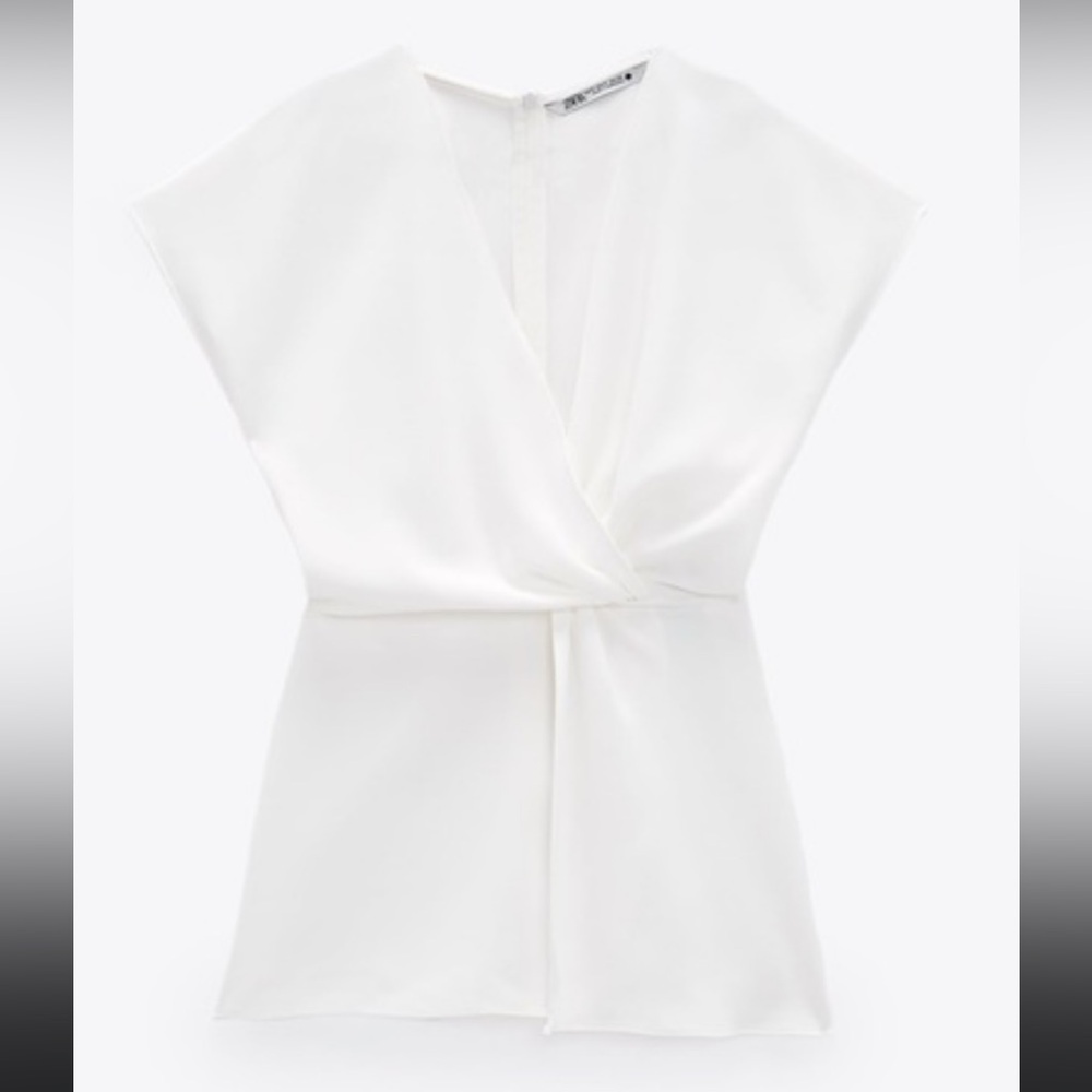 Zara White Cap Sleeve Flowy Knot Blouse M